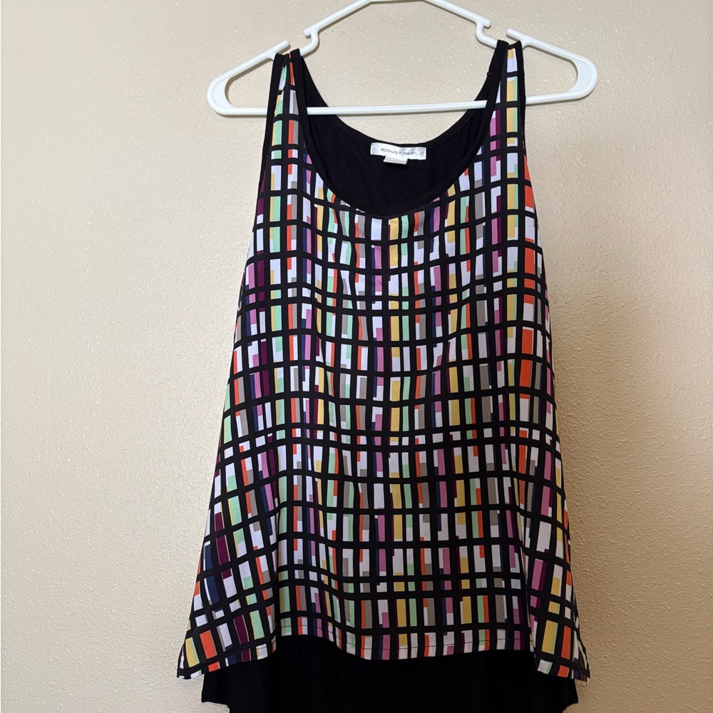 August Silk Womens Multicolored Geometric Sleeveless Top Tank Size L